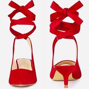 Allegra K Kitten Heel Pointed Toe Lace-Up Pumps